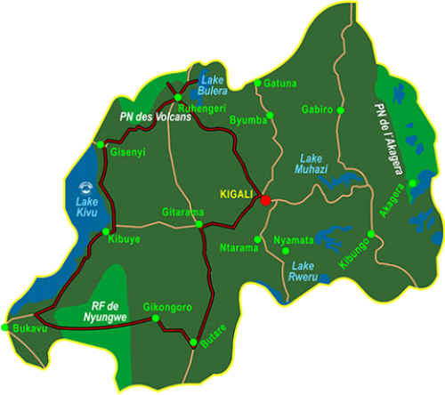 Map Primates of Rwanda (8 days)